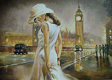 F&S Gift Store In London painting, Female portrait, Elegant woman, Custom oil portrait, Oil painting, Night London, Rainy England, Gift for wife, Black Cab