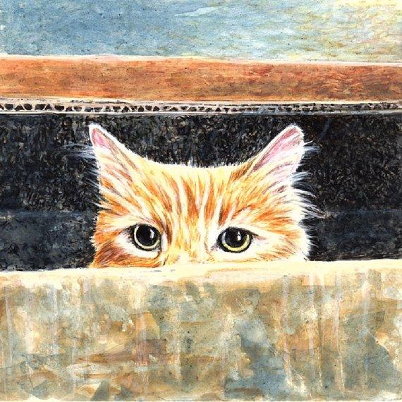 F&S Gift Store Custom Pet Portrait Original Egg Tempera Painting, on wood panel, cradled, cat portrait, memorial pet art