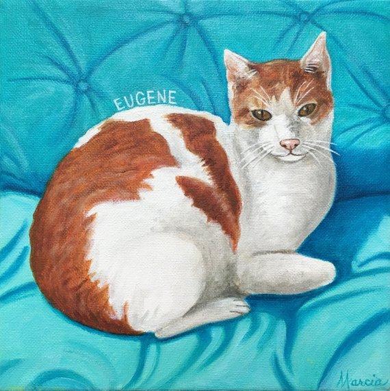 F&S Gift Store Pet Portrait "Eugene" Original Oil Custom Pet Painting Sample 12x12 cat portrait, cat art, pet memorial painting, cat painting, Realism