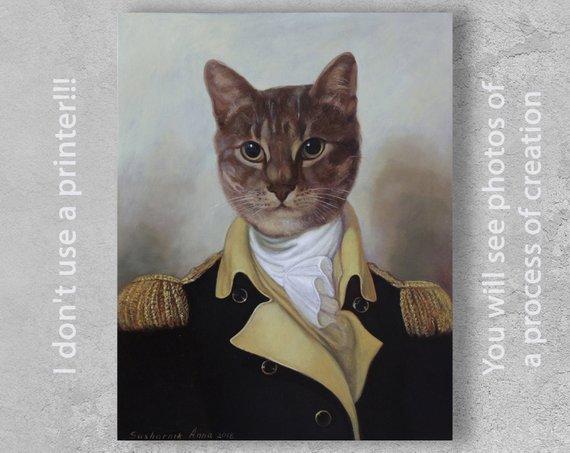 F&S Gift Store Cat portrait, Custom pet portrait, Commissioned art, Gift for a cat lover, Pet paintings, Gift for woman, Portrait from a photo