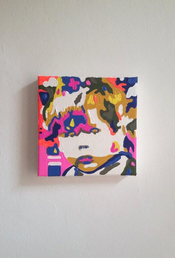 F&S Gift Store Camouflage portrait painting acrylic neon color kids gift baby birthday by photo template