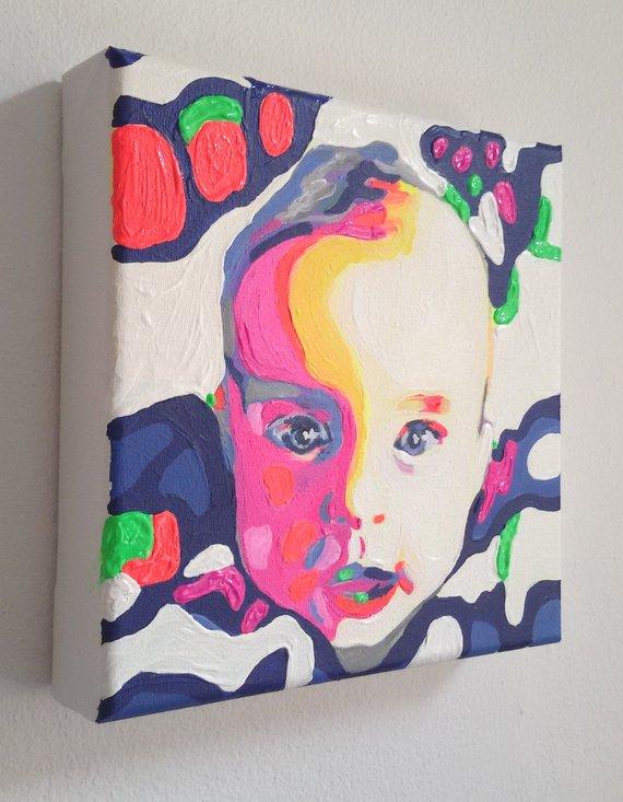 F&S Gift Store Pop Art portrait painting children baby after photo submission birth gift baptism souvenir Acrylic oil