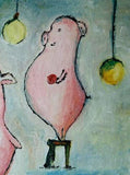 F&S Gift Store Squeaky Christmas Pigs oil painting on canvas funny art for kids room small artwork animal painting, Nursery wall decor. personalized gift