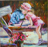 F&S Gift Store Girl and the donkey Eeyore, Winnie the Pooh, Children baby portrait, Custom oil painting portrait, Tenderness, Child and toy painting
