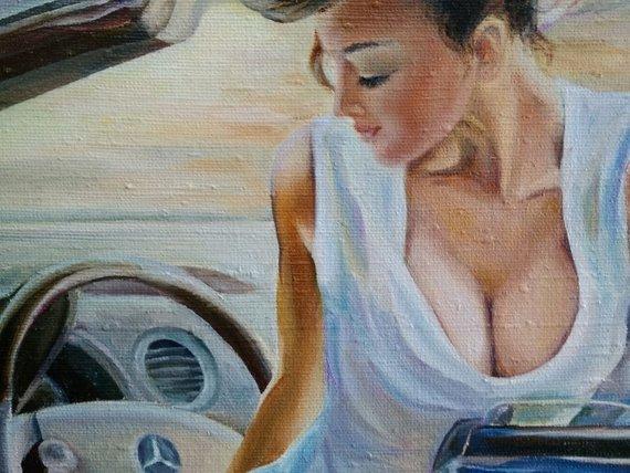 F&S Gift Store Female portrait, Woman in the car painting, Custom oil portrait, Portrait from photo, Oil painting, Luxurious woman painting, Retro painting