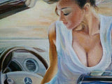 F&S Gift Store Female portrait, Woman in the car painting, Custom oil portrait, Portrait from photo, Oil painting, Luxurious woman painting, Retro painting
