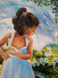 F&S Gift Store Girl with umbrella, Daughter portrait, Spring painting, Child Girl portrait, Custom Family oil painting portrait, Sunny day in the garden