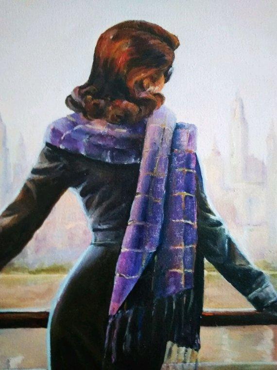 F&S Gift Store On a pier portrait, Retro painting, Female portrait, Elegant woman, Custom oil portrait, Oil painting, Author's painting, Living room decor