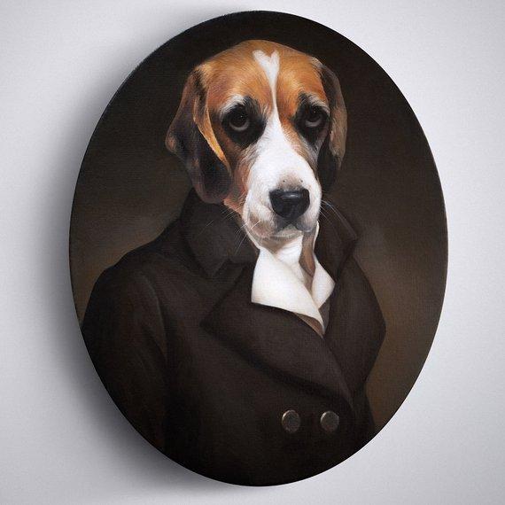 F&S Gift Store Custom Pet Portrait in Suit on Oval Canvas | Gothic Home Decor, Christmas Gift, Animal painting
