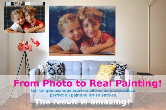 F&S Gift Store Personalized Portrait Oil Painting From Photo to Canvas Handmade in Italy Wall Decor Gift Custom