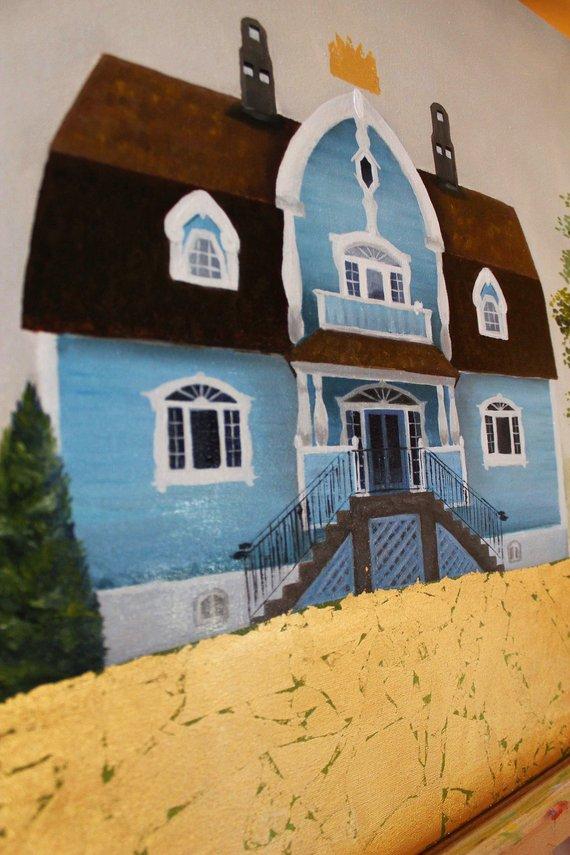 F&S Gift Store CUSTOM House portrait Oil Painting Home Family Gift Hand Painted Oil Art Housewarming Gift