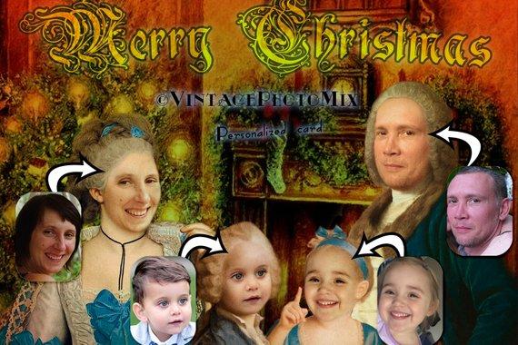 F&S Gift Store Personalized photo Christmas card, Victorian, Oil painting, Vintage, Family customized portrait, Card for couple, Composite card, Digital