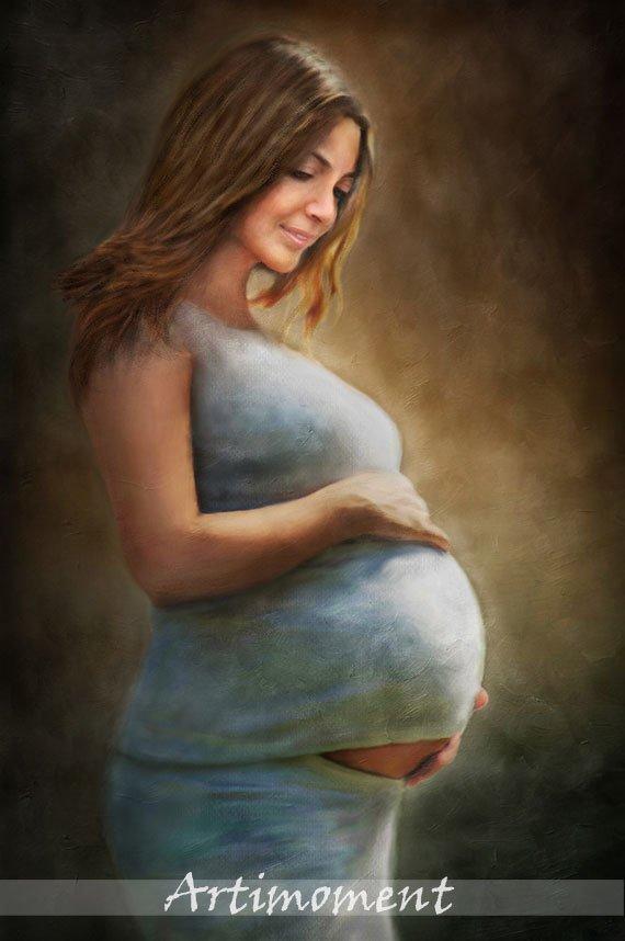 F&S Gift Store Custom Portrait, Custom Woman Portrait, Mother-to-be Painting Portrait, Mother's Day Gift, Pregnancy Personalized Gift, Maternity portrait