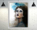 F&S Gift Store Blue Bedroom Painting-Blue Wall Decor-Bedroom Artwork-Custom Woman Portrait-Canvas Painting-Canvas Decor