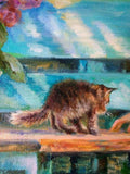 F&S Gift Store Girl and kitty painting, True friendship, Spring in the park garden oil painting, Child kids portrait, Custom oil portrait, Happiness art