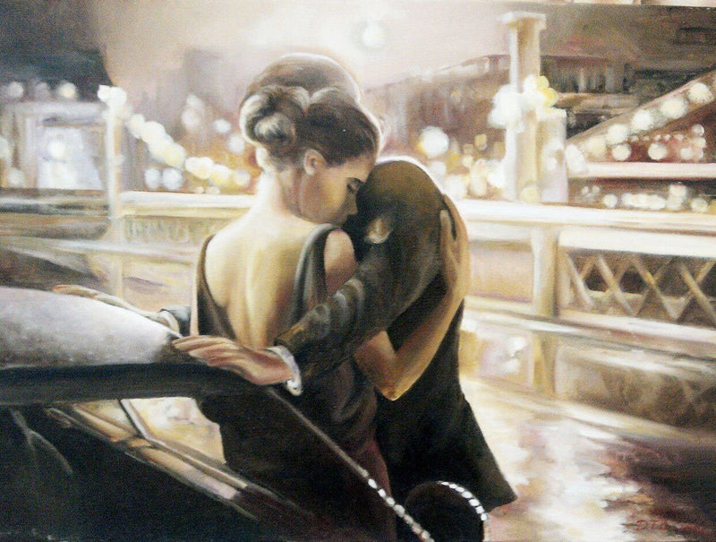 F&S Gift Store Couple in love, Retro painting, At night, Only we, Custom oil portrait, Oil painting, Living room decor, Couple portrait, Love, He and She