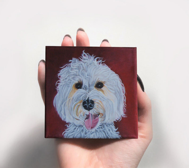 F&S Gift Store Terrier painting, Custom mini portrait, Custom portrait, Miniature painting, Desk decor, wooden easel, Gift for him, Unique gift