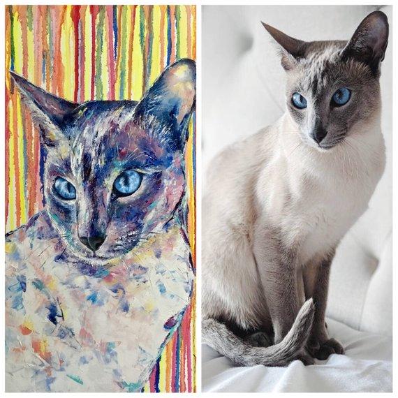 F&S Gift Store Custom cat painting from photo Oil portrait pet Colorful painting on canvas Gift for cat lovers Customized painting Pet portrait to order