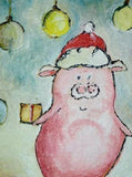 F&S Gift Store Squeaky Christmas Pigs oil painting on canvas funny art for kids room small artwork animal painting, Nursery wall decor. personalized gift