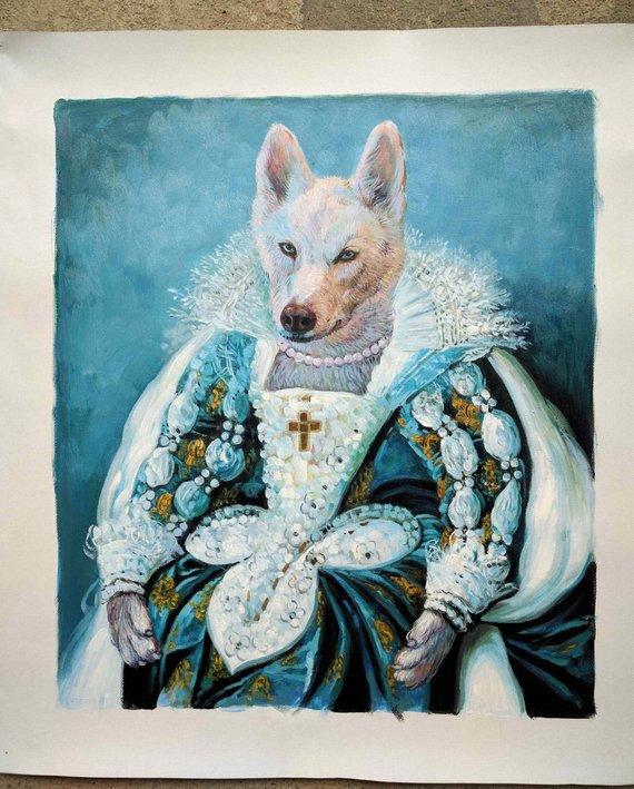 F&S Gift Store Hand Painted Custom Cat Dog Portrait Oil Painting, Paint from Digital Image , Commission Pet Art with Clothes