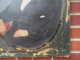 F&S Gift Store Antique Victorian SUPER SHABBY Gentleman Falling Apart Oil PAINTING Over Photograph c1860-70s As Is