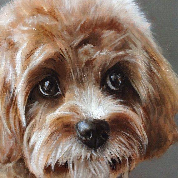 F&S Gift Store Cavapoo oil painting Original Home decor puppy portrait dog custom pet kids children nursery Art beige brown gray Animal Small cavoodle