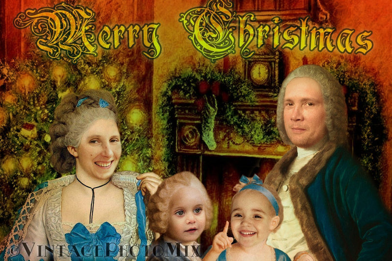 F&S Gift Store Personalized photo Christmas card, Victorian, Oil painting, Vintage, Family customized portrait, Card for couple, Composite card, Digital