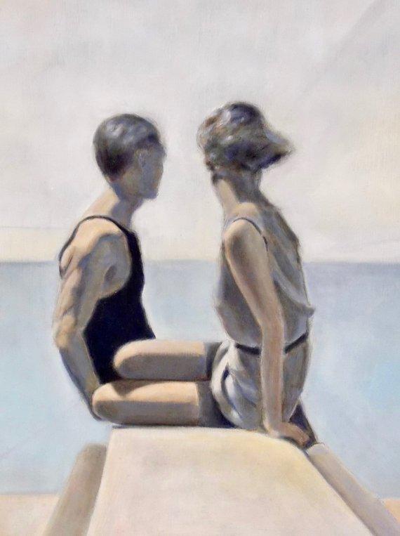 F&S Gift Store George Hoyningen-Huene copy, oil painting after George Hoyningen-Huene photo, man and woman bathing portrait, modern nouveau