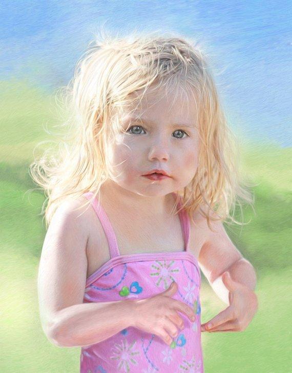 F&S Gift Store Custom child's' portrait on stretched canvas hand painted from your photo, realistic painting of children, lifelike digital art