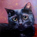 F&S Gift Store Mystical Black Cat, custom cat painting, Pet Portrait Oil Painting by puci, 8x8"