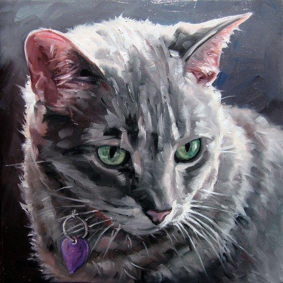 F&S Gift Store TotallyTubularTabby Cat portrait painting custom Pet portrait oil painting by puci, 8x8"