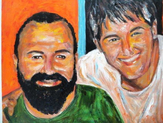 F&S Gift Store Old College Roommates 20x16 Custom Portrait Oil Painting by Marlene Kurland Example/Sold