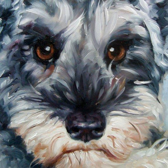 F&S Gift Store Big Mini Schnauzer, custom Pet Portrait Oil Painting, 10x10"