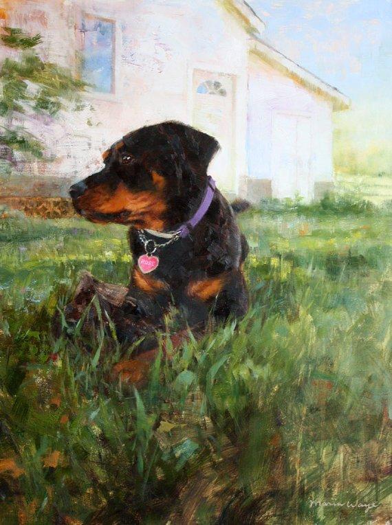 F&S Gift Store Custom Pet Portrait Oil Painting, Cat, Dog, Realistic, Large, one pet, background, 18 x 24 inches, Rottweiler Retriever Airedale Terrier