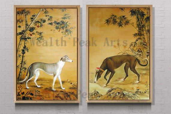 F&S Gift Store original oil painting,hand oil painting,custom pet portrait,framed,ready to hang, huge 48''x36'' pet portrait painting 2 dogs