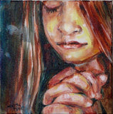 F&S Gift Store A Prayer - Psalm 138 painting of young girl praying / Custom original art oil portrait painting on canvas