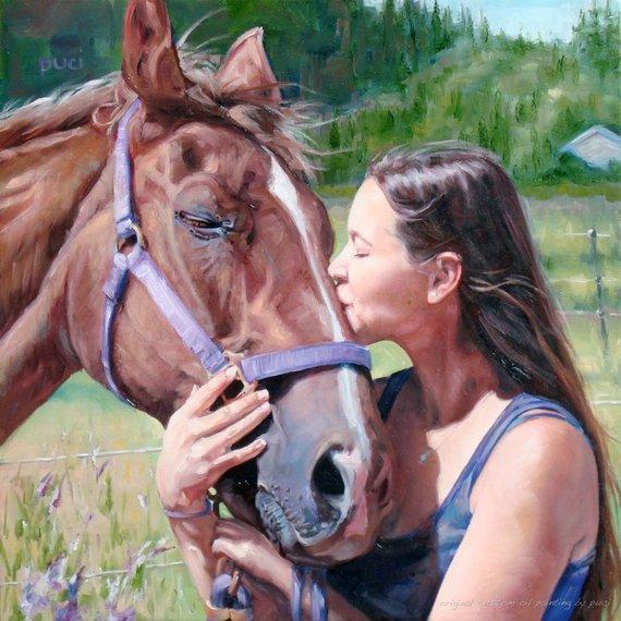 F&S Gift Store Honey Kisses, custom oil painting Pet Portraits Horse Portrait, 12x12" (pet&person)