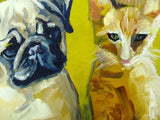 F&S Gift Store Custom Pet Portrait DEPOSIT... Cat and Dog, Original Oil Painting, Home Decor, Fine Art, Milo and Otis... 11" x 14"