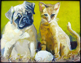 F&S Gift Store Custom Pet Portrait DEPOSIT... Cat and Dog, Original Oil Painting, Home Decor, Fine Art, Milo and Otis... 11" x 14"