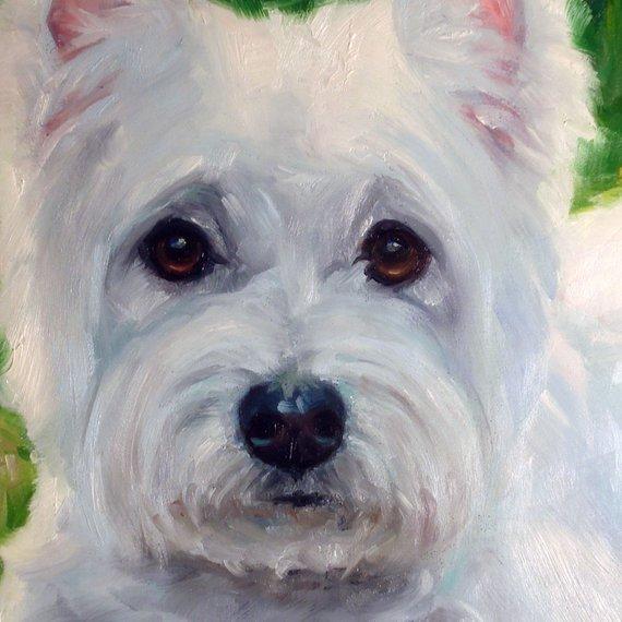 F&S Gift Store WonderfulWesties, custom Pet Portrait Oil Painting by puci, 8x8"