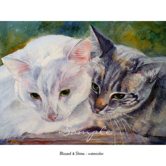 F&S Gift Store 11x14 Cat Portrait Custom Painting from Your Photos in Watercolor or Oil byJanet Zeh Original Art