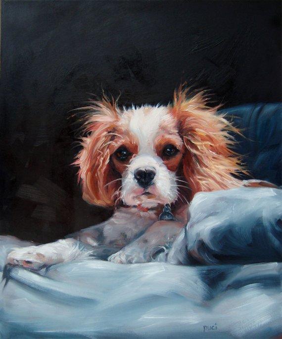 F&S Gift Store Cavalier King Charles Spaniel, Elegant Light, custom 10x12" Pet Portrait Oil Painting by puci