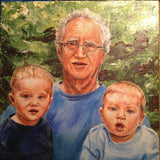 F&S Gift Store Custom Portrait Painting (Grandpa with grandsons) oil on canvas, accurate likeness of subject, family portrait art