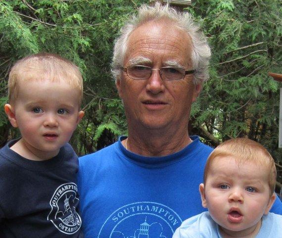 F&S Gift Store Custom Portrait Painting (Grandpa with grandsons) oil on canvas, accurate likeness of subject, family portrait art