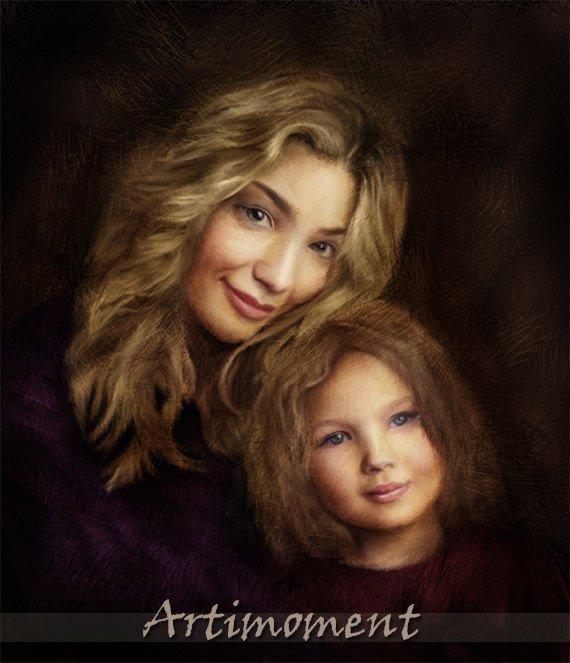 F&S Gift Store Custom Portrait, Custom Family Portrait, Mother's day Painting, Custom Mother & Daughter Portrait, Custom Digital Painting, Couple painting