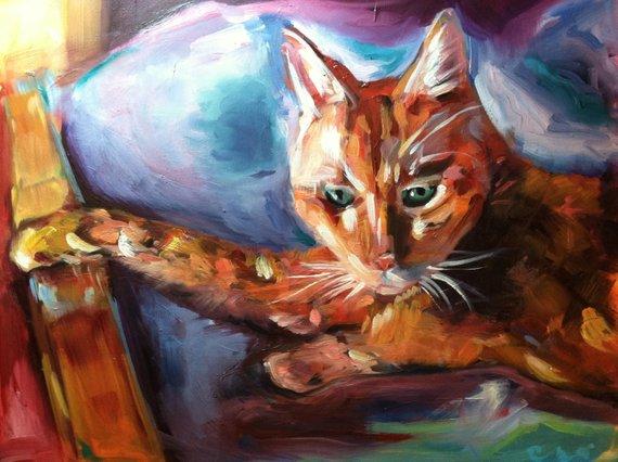F&S Gift Store SAMPLE 11X14 Custom Original Oil on Panel Portrait of Skitz the Cat (SOLD)