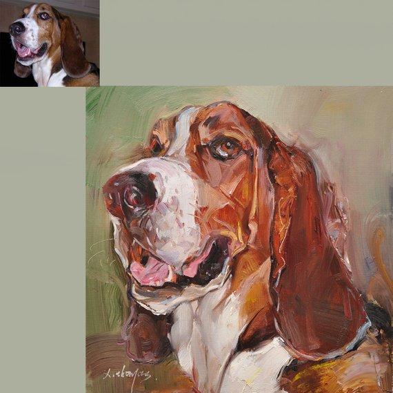 F&S Gift Store The CUSTOM Pet Dog doggie Portrait Oil farm animals Painting commissioned Memorial Birthday Gift