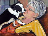 F&S Gift Store Mom and Puppy Dog Kissing Wife Painting of Pet Custom Family Painting Portrait Original Oil Painting by Marlene Kurland 18x24 Sold