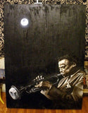 F&S Gift Store Custom Celebrity Portraits - oil painting - celebrity - Miles Davis - sepia - black and white - music - original highly realistic painting