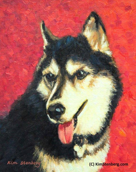 F&S Gift Store Husky Custom Pet Dog Portrait Oil Commission Painting from Photo 6" x 8" Impressionist Wall Art Unique Gift For Dog Lover By Kim Stenberg